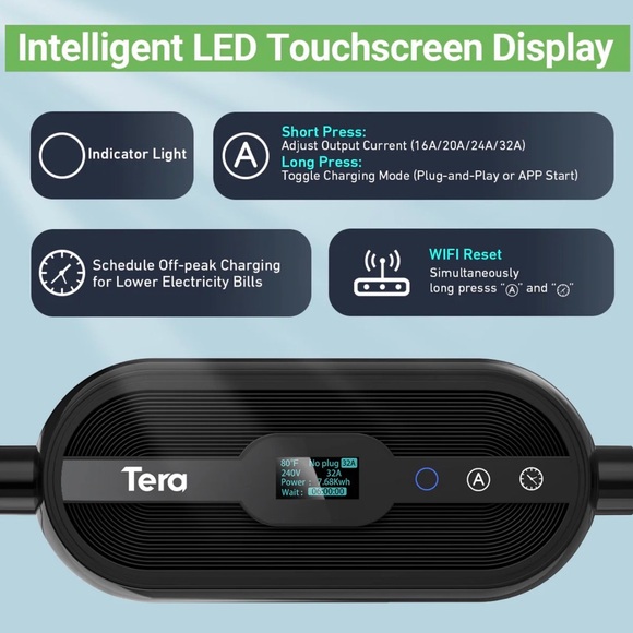 Tera EV Charger Lvl 2 J1772: 32A 240V ETL Certified Dual Use Portable & Wall - Picture 4 of 15